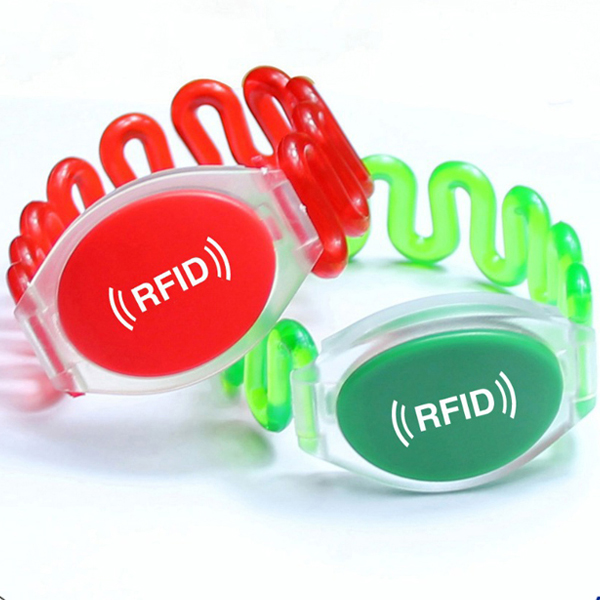 Flexible plastic RFID wristband for one-time use and event registration