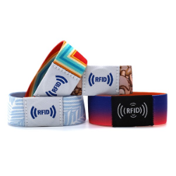 RFID woven fabric wristband with printed logo for multi-day festivals