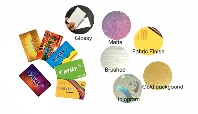 RFID card finishes: glossy, matte, brushed, hologram, gold
